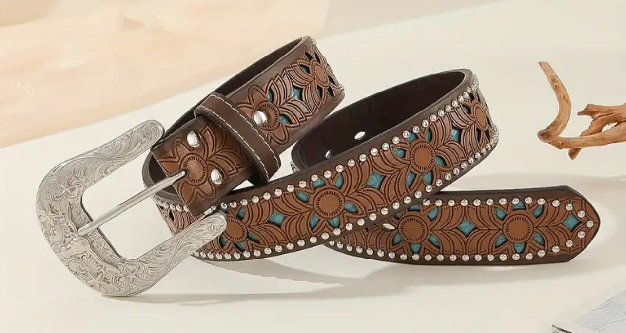 Boho brown leather belt